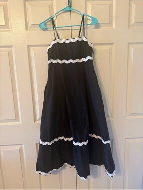 Women’s Black Spaghetti-Strap Dress with White Trim